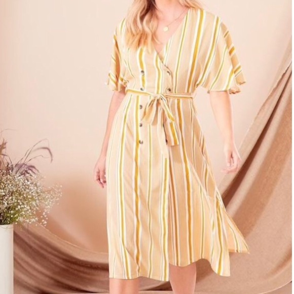 Yellow Stripped Midi Dress - Picture 1 of 3